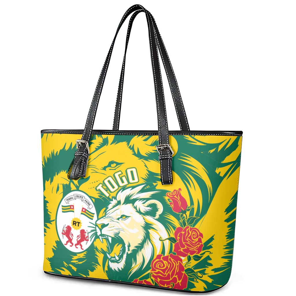 Togo Independence Day Leather Tote Bag Lion and Rose Proud To Be Togolese