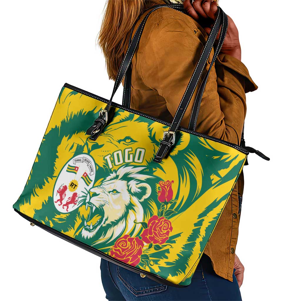 Togo Independence Day Leather Tote Bag Lion and Rose Proud To Be Togolese