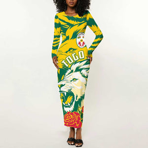 Togo Independence Day Long Sleeve Bodycon Dress Lion and Rose Proud To Be Togolese