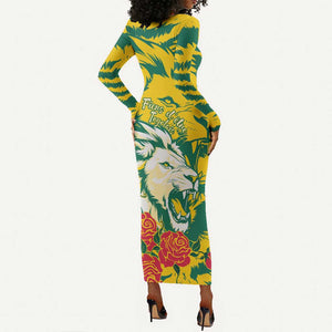 Togo Independence Day Long Sleeve Bodycon Dress Lion and Rose Proud To Be Togolese