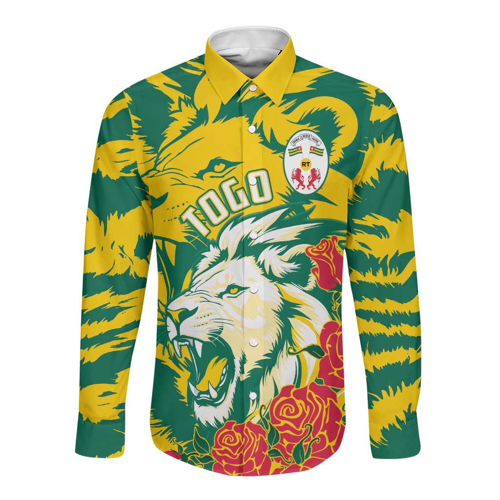 Togo Independence Day Long Sleeve Button Shirt Lion and Rose Proud To Be Togolese