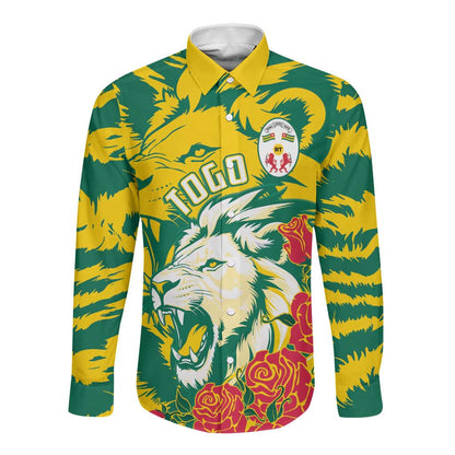 Togo Independence Day Long Sleeve Button Shirt Lion and Rose Proud To Be Togolese