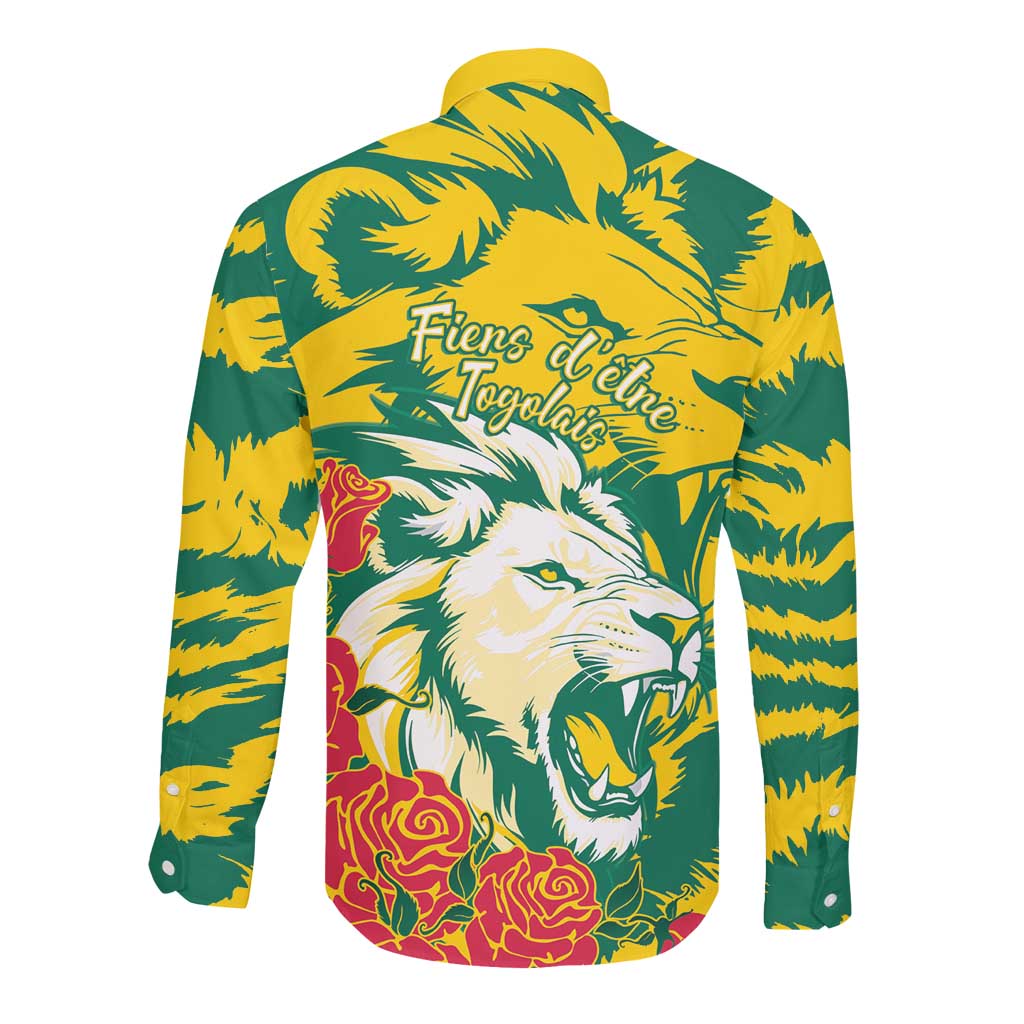 Togo Independence Day Long Sleeve Button Shirt Lion and Rose Proud To Be Togolese