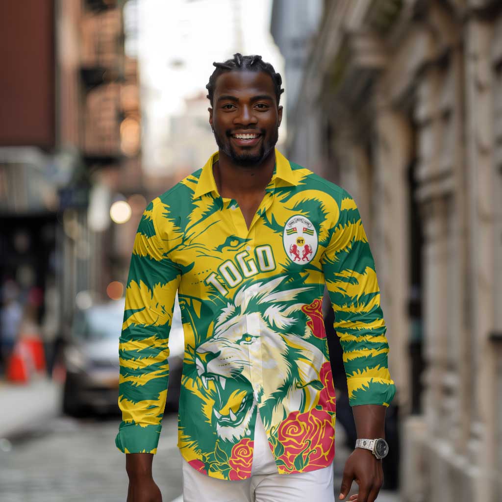 Togo Independence Day Long Sleeve Button Shirt Lion and Rose Proud To Be Togolese