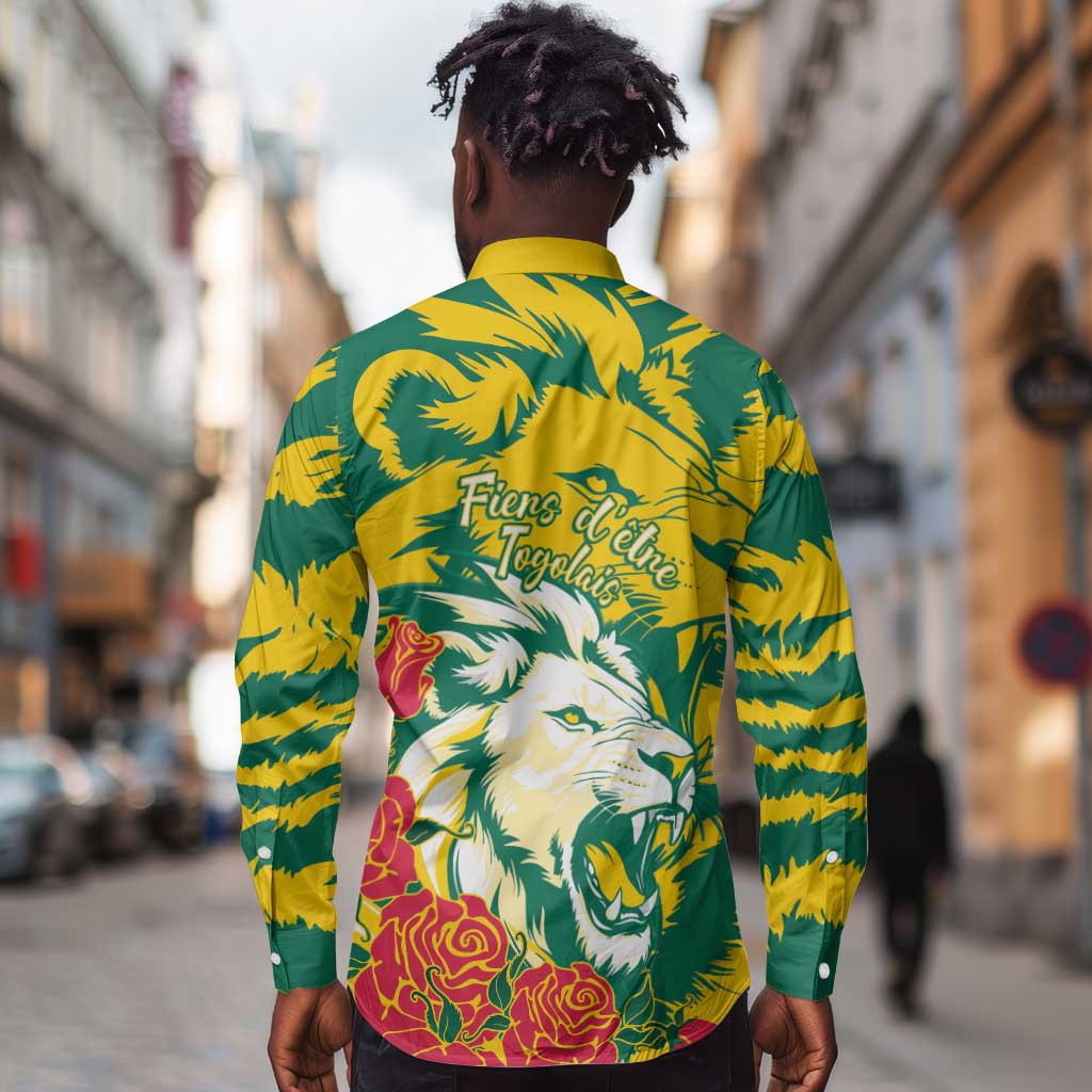Togo Independence Day Long Sleeve Button Shirt Lion and Rose Proud To Be Togolese