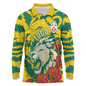 Togo Independence Day Long Sleeve Polo Shirt Lion and Rose Proud To Be Togolese