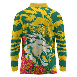 Togo Independence Day Long Sleeve Polo Shirt Lion and Rose Proud To Be Togolese