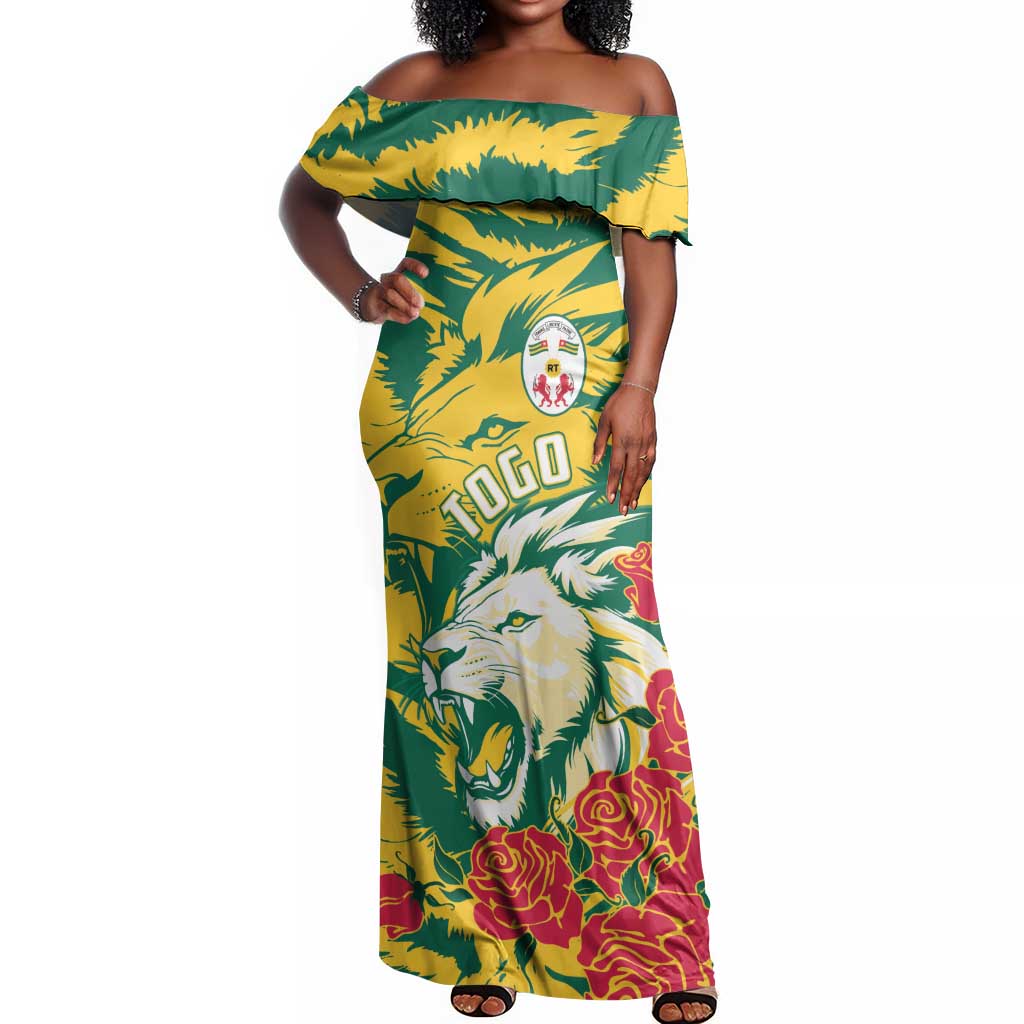 Togo Independence Day Off Shoulder Maxi Dress Lion and Rose Proud To Be Togolese