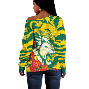 Togo Independence Day Off Shoulder Sweater Lion and Rose Proud To Be Togolese