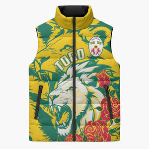 Togo Independence Day Sleeveless Puffer Jacket Lion and Rose Proud To Be Togolese