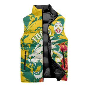 Togo Independence Day Sleeveless Puffer Jacket Lion and Rose Proud To Be Togolese