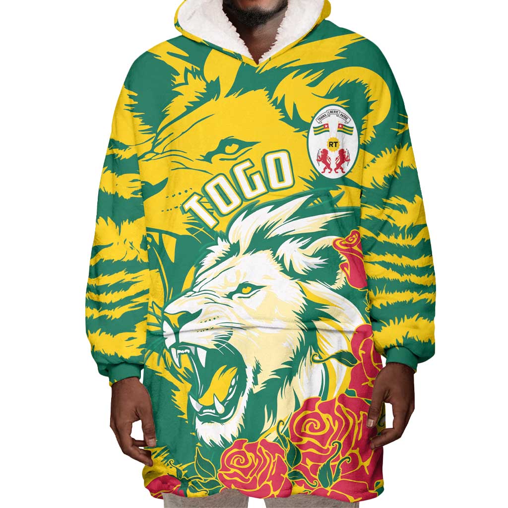 Togo Independence Day Wearable Blanket Hoodie Lion and Rose Proud To Be Togolese