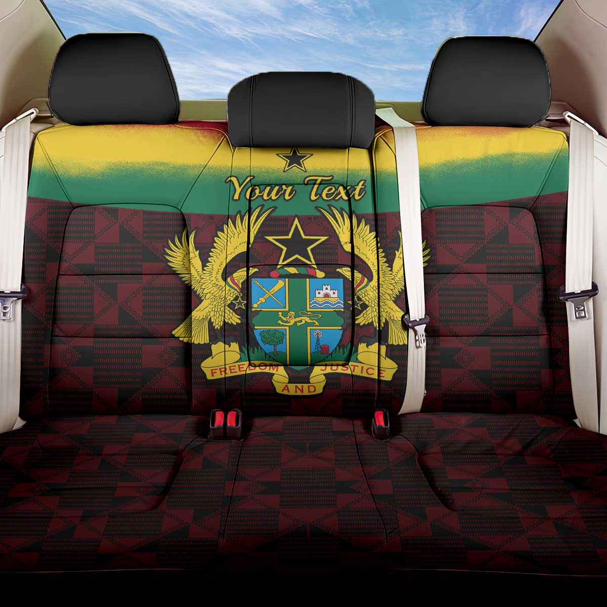 Personalised 1 July Ghana Republic Day Back Car Seat Cover African Pattern Mix Flag Unique Style