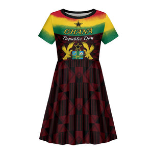 Personalised 1 July Ghana Republic Day Kid Short Sleeve Dress African Pattern Mix Flag Unique Style