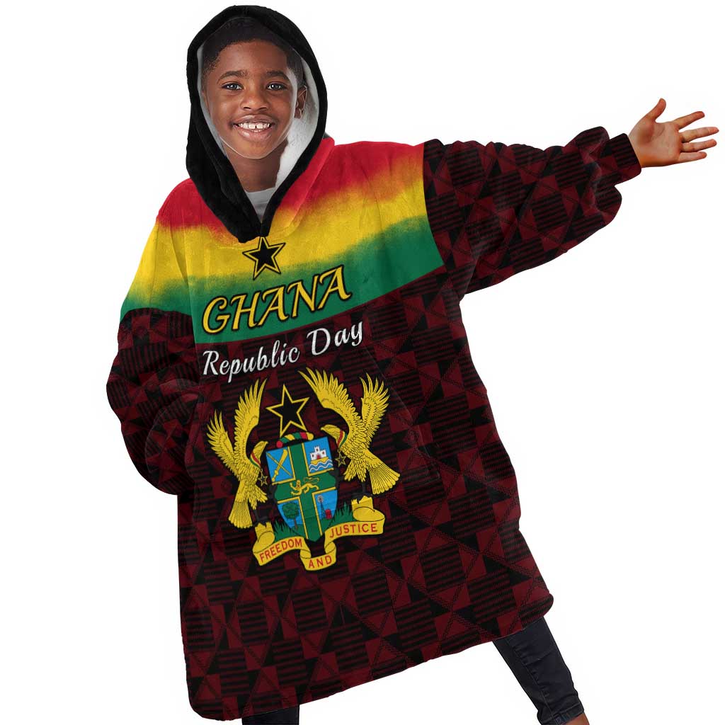 Personalised 1 July Ghana Republic Day KId Wearable Blanket Hoodie African Pattern Mix Flag Unique Style