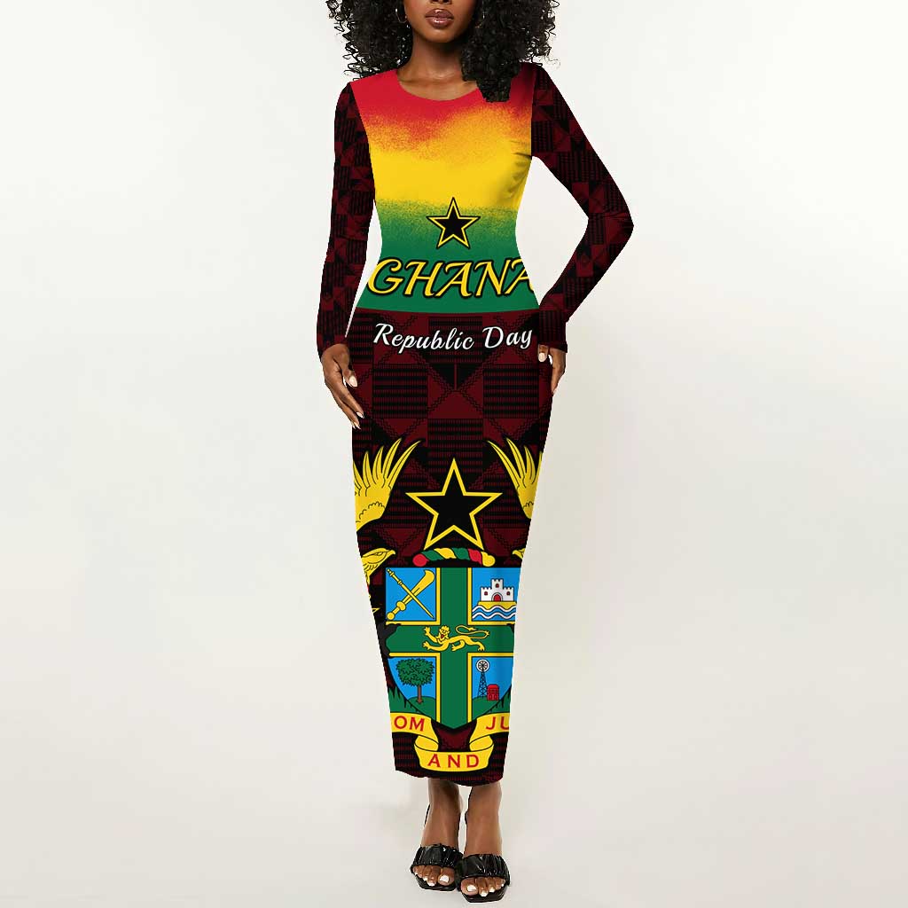 Personalised 1 July Ghana Republic Day Long Sleeve Bodycon Dress African Pattern Mix Flag Unique Style