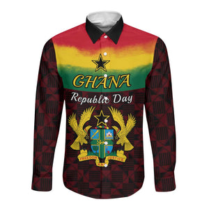 Personalised 1 July Ghana Republic Day Long Sleeve Button Shirt African Pattern Mix Flag Unique Style