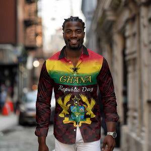 Personalised 1 July Ghana Republic Day Long Sleeve Button Shirt African Pattern Mix Flag Unique Style