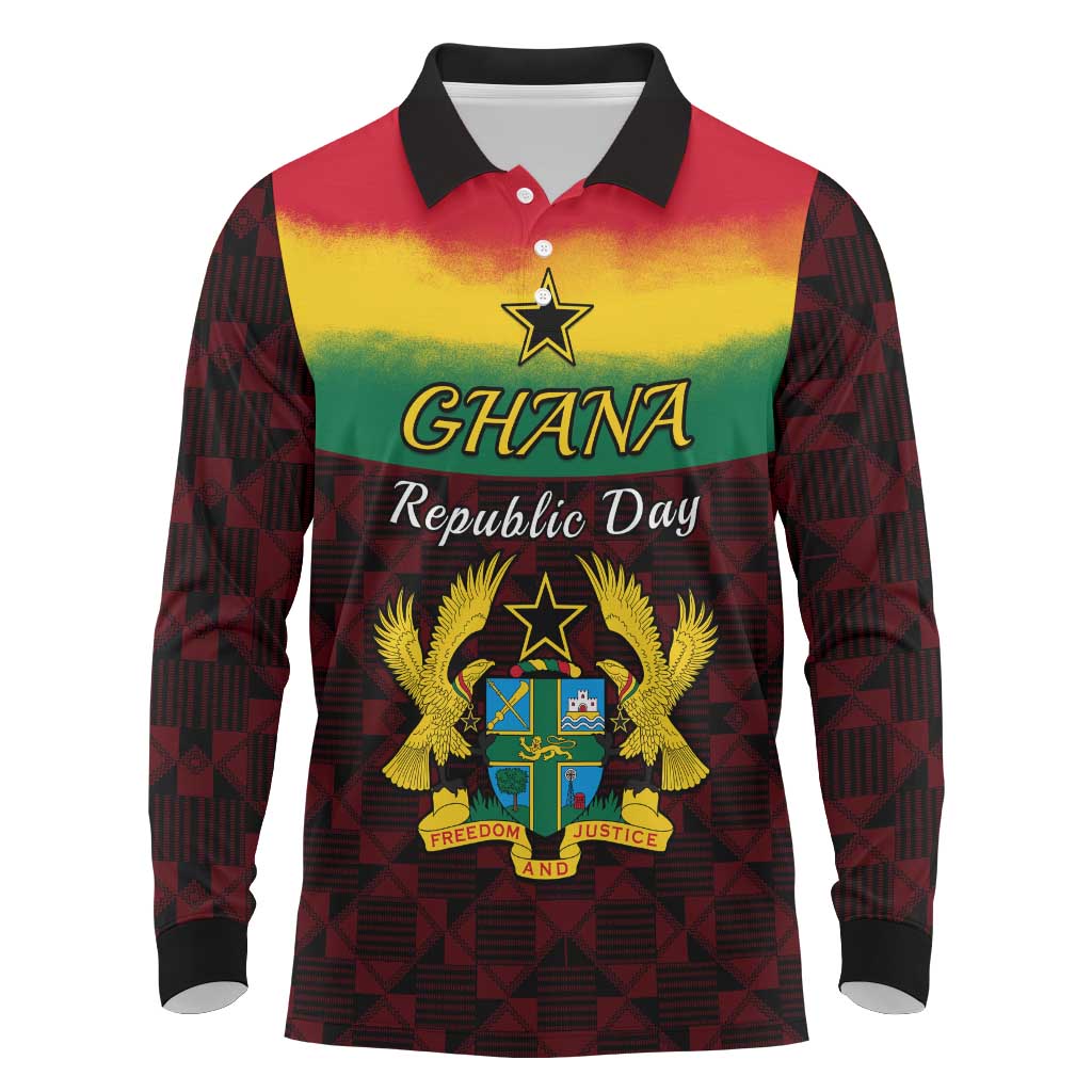 Personalised 1 July Ghana Republic Day Long Sleeve Polo Shirt African Pattern Mix Flag Unique Style