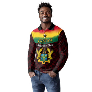 Personalised 1 July Ghana Republic Day Long Sleeve Polo Shirt African Pattern Mix Flag Unique Style