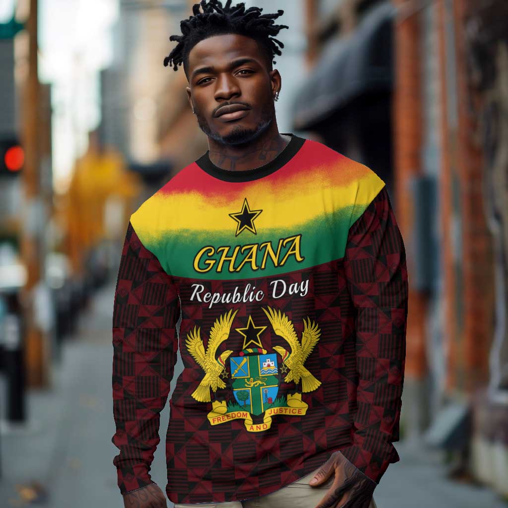 Personalised 1 July Ghana Republic Day Long Sleeve Shirt African Pattern Mix Flag Unique Style LT14