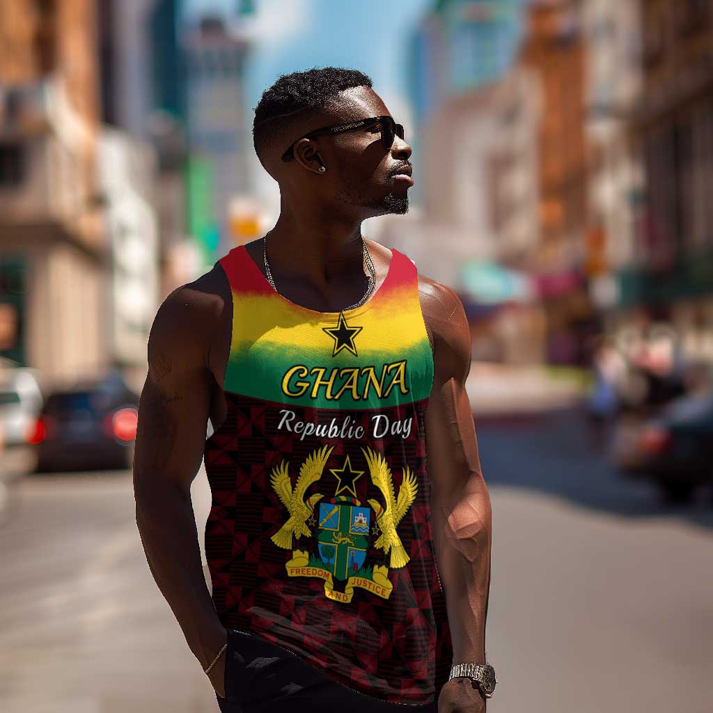 Personalised 1 July Ghana Republic Day Men Tank Top African Pattern Mix Flag Unique Style