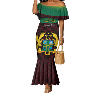 Personalised 1 July Ghana Republic Day Mermaid Dress African Pattern Mix Flag Unique Style