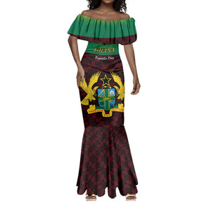 Personalised 1 July Ghana Republic Day Mermaid Dress African Pattern Mix Flag Unique Style