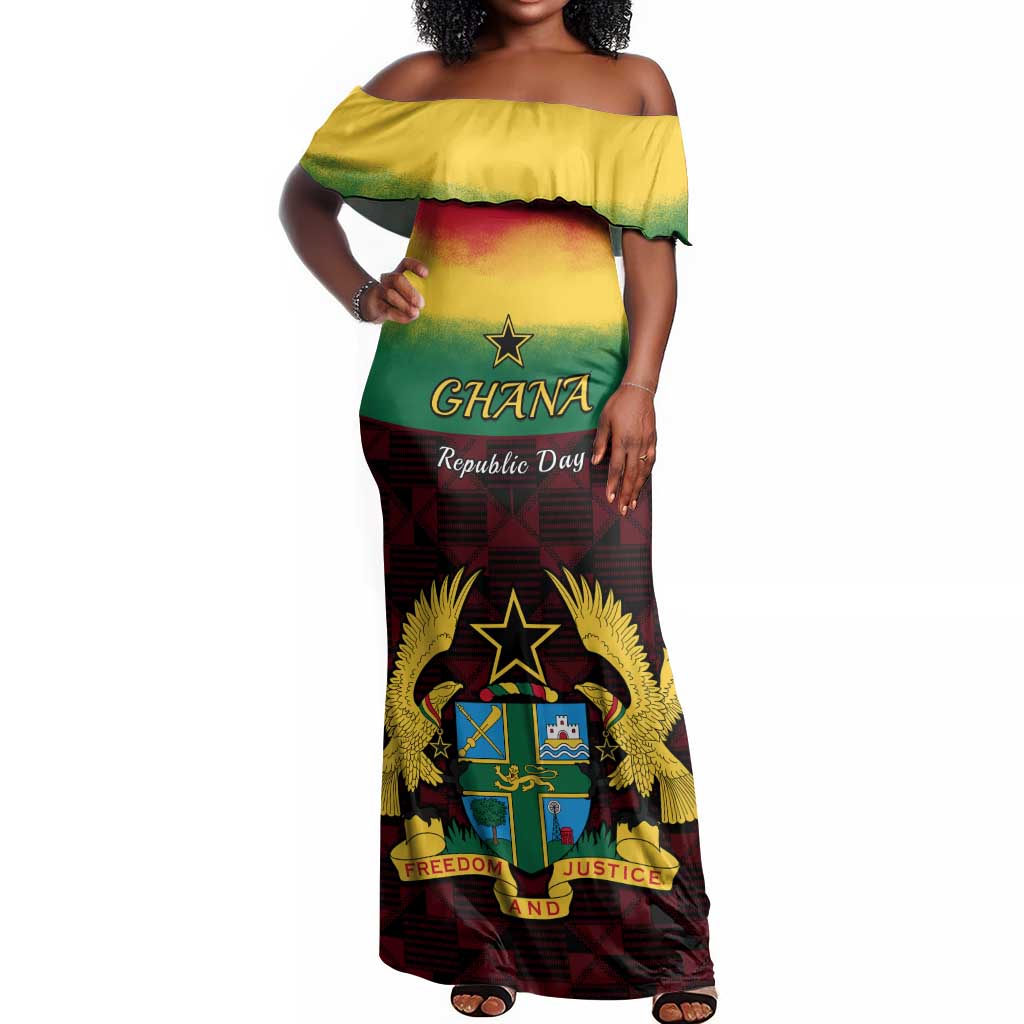 Personalised 1 July Ghana Republic Day Off Shoulder Maxi Dress African Pattern Mix Flag Unique Style