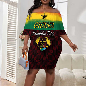 Personalised 1 July Ghana Republic Day Off Shoulder Short Dress African Pattern Mix Flag Unique Style LT14