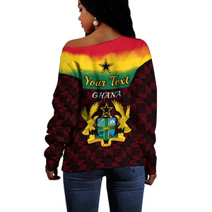 Personalised 1 July Ghana Republic Day Off Shoulder Sweater African Pattern Mix Flag Unique Style