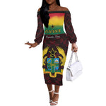 Personalised 1 July Ghana Republic Day Off The Shoulder Long Sleeve Dress African Pattern Mix Flag Unique Style