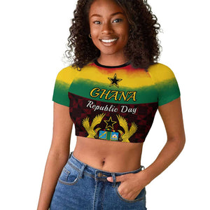 Personalised 1 July Ghana Republic Day Raglan Cropped T shirt African Pattern Mix Flag Unique Style