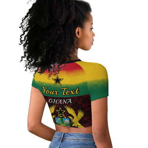 Personalised 1 July Ghana Republic Day Raglan Cropped T shirt African Pattern Mix Flag Unique Style