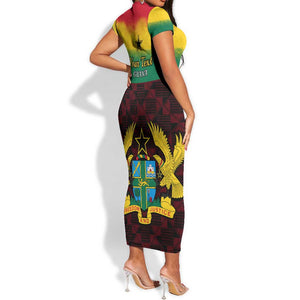 Personalised 1 July Ghana Republic Day Short Sleeve Bodycon Dress African Pattern Mix Flag Unique Style