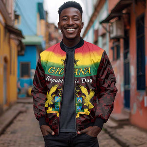 Personalised 1 July Ghana Republic Day Sleeve Zip Bomber Jacket African Pattern Mix Flag Unique Style