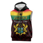 Personalised 1 July Ghana Republic Day Sleeveless Zip Hoodie African Pattern Mix Flag Unique Style - African Pride