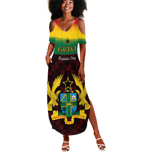 Personalised 1 July Ghana Republic Day Summer Maxi Dress African Pattern Mix Flag Unique Style