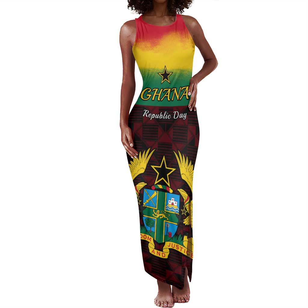 Personalised 1 July Ghana Republic Day Tank Maxi Dress African Pattern Mix Flag Unique Style