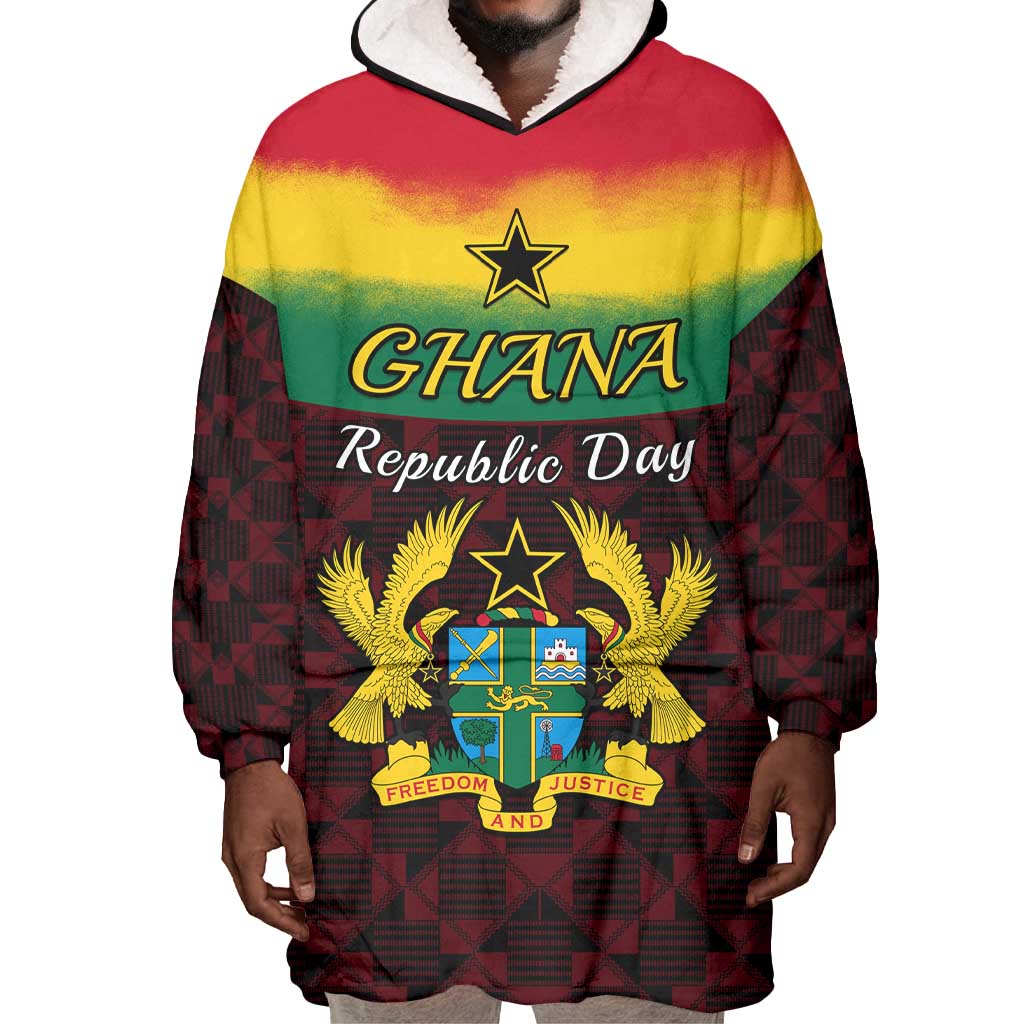 Personalised 1 July Ghana Republic Day Wearable Blanket Hoodie African Pattern Mix Flag Unique Style