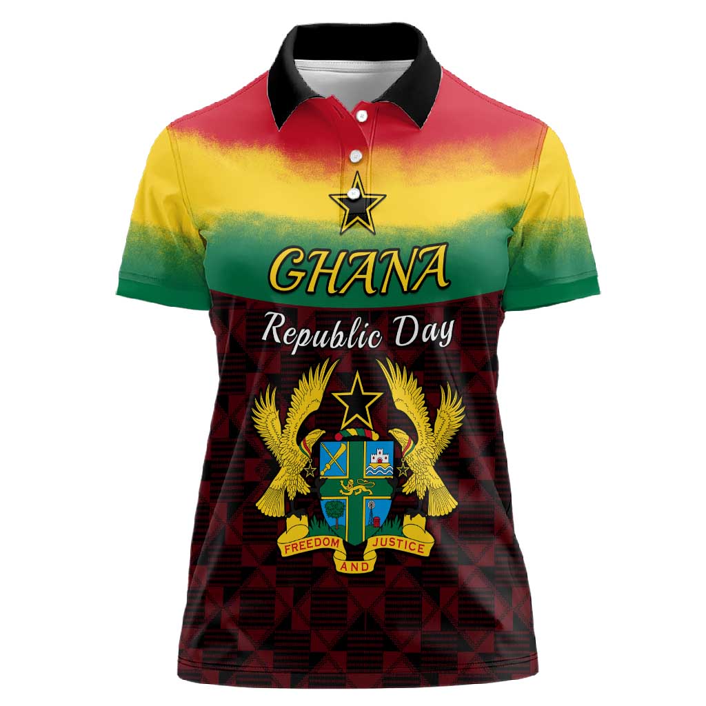 Personalised 1 July Ghana Republic Day Women Polo Shirt African Pattern Mix Flag Unique Style