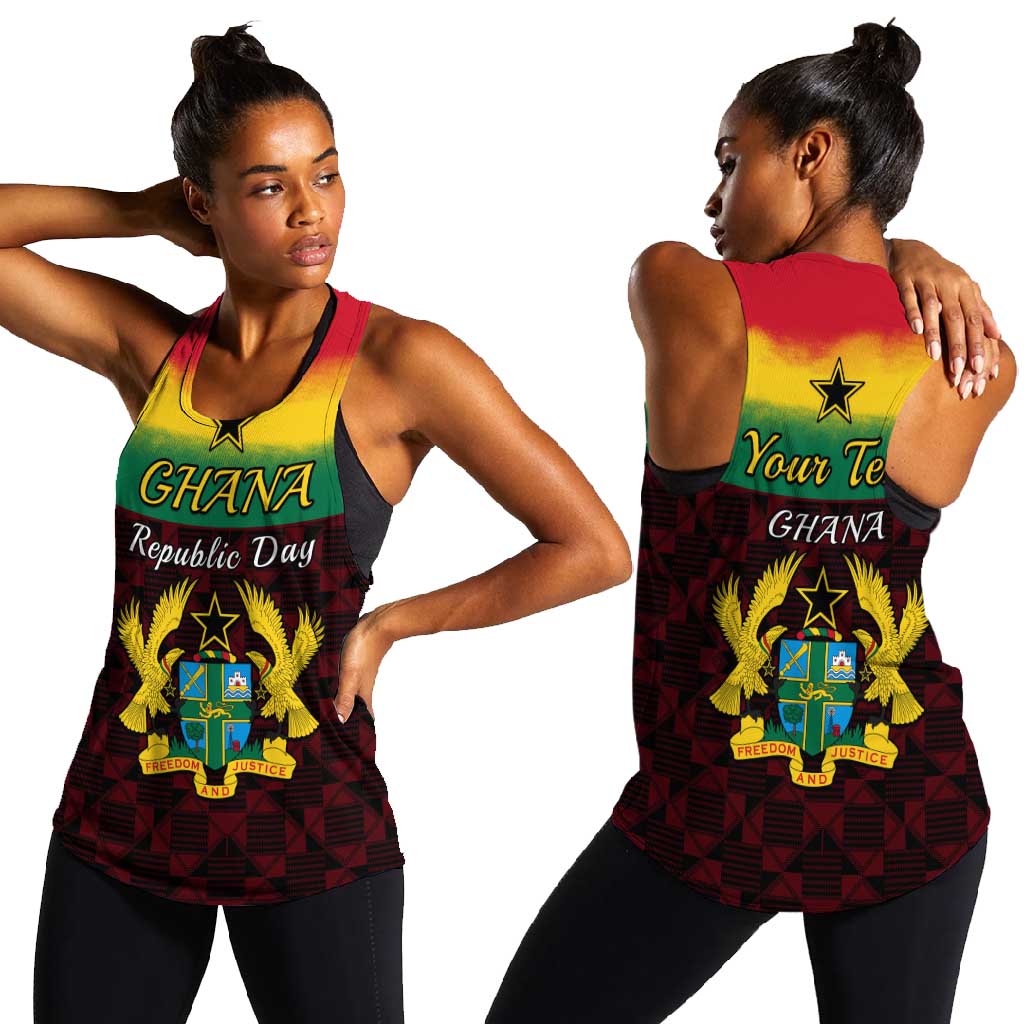 Personalised 1 July Ghana Republic Day Women Racerback Tank African Pattern Mix Flag Unique Style