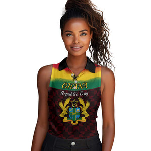 Personalised 1 July Ghana Republic Day Women Sleeveless Polo Shirt African Pattern Mix Flag Unique Style