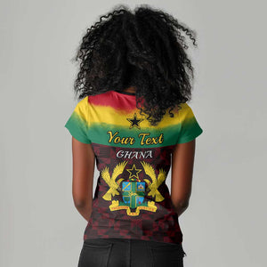 Personalised 1 July Ghana Republic Day Women V-Neck T-Shirt African Pattern Mix Flag Unique Style