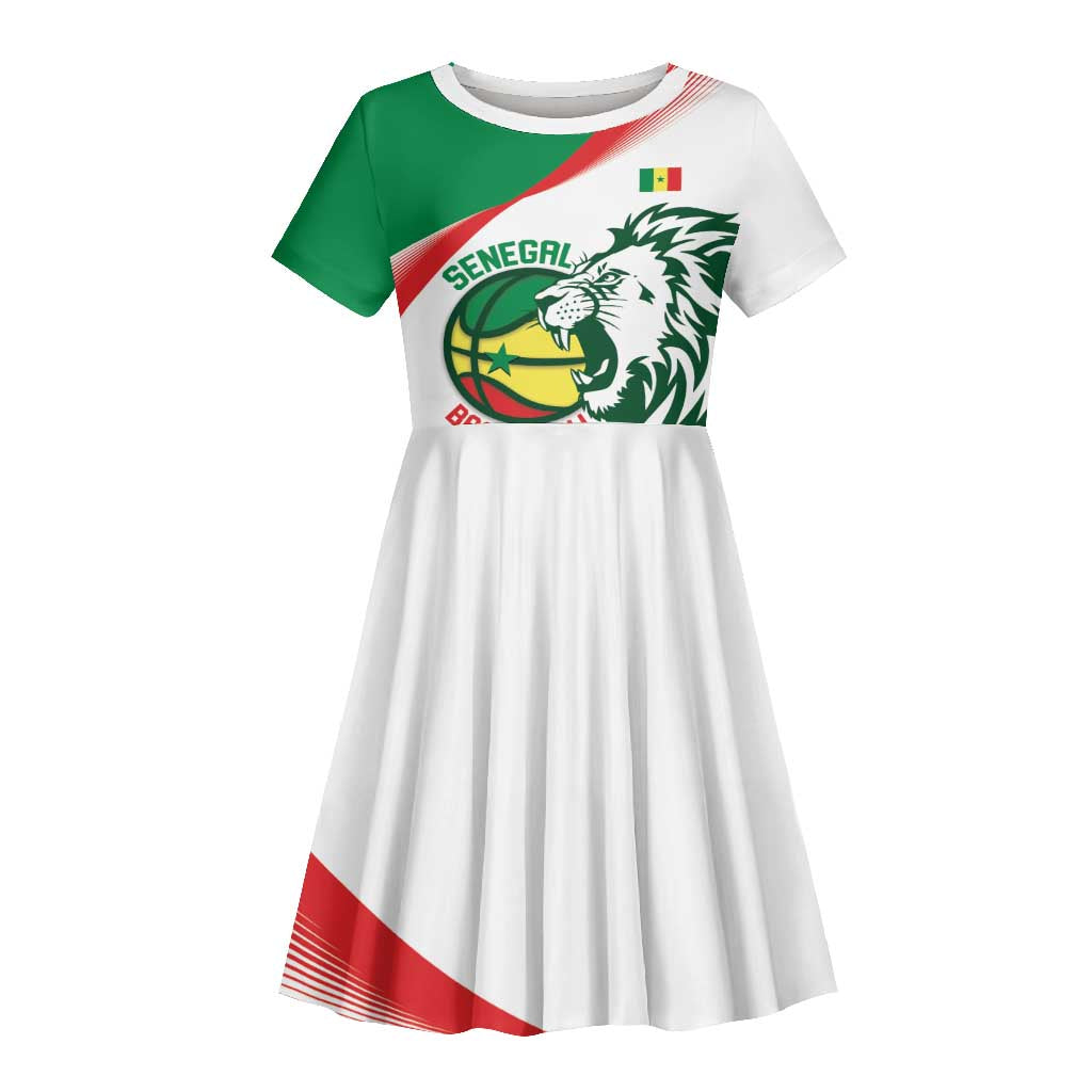 Afro Basketball Custom Senegal Kid Short Sleeve Dress Come On Lions - African Pride