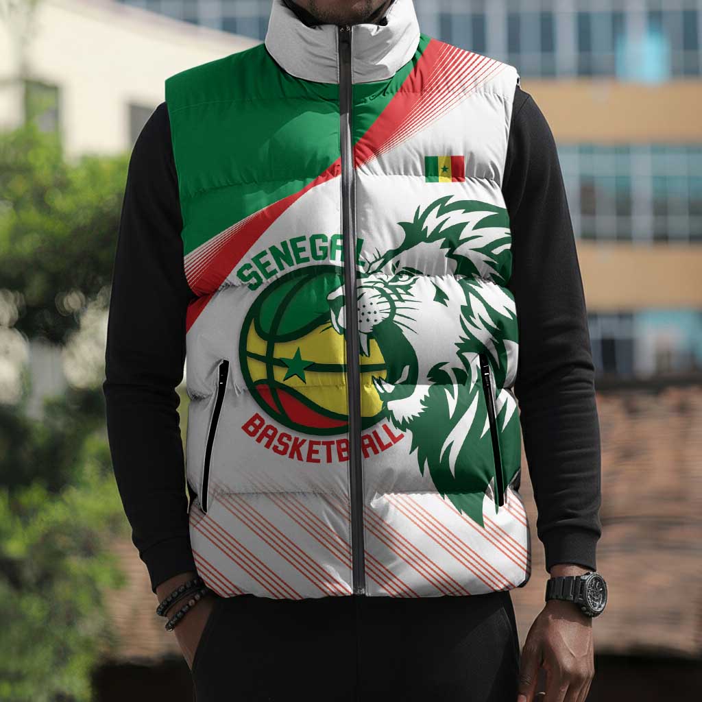 Senegal Basketball Custom Sleeveless Puffer Jacket Come On Lions