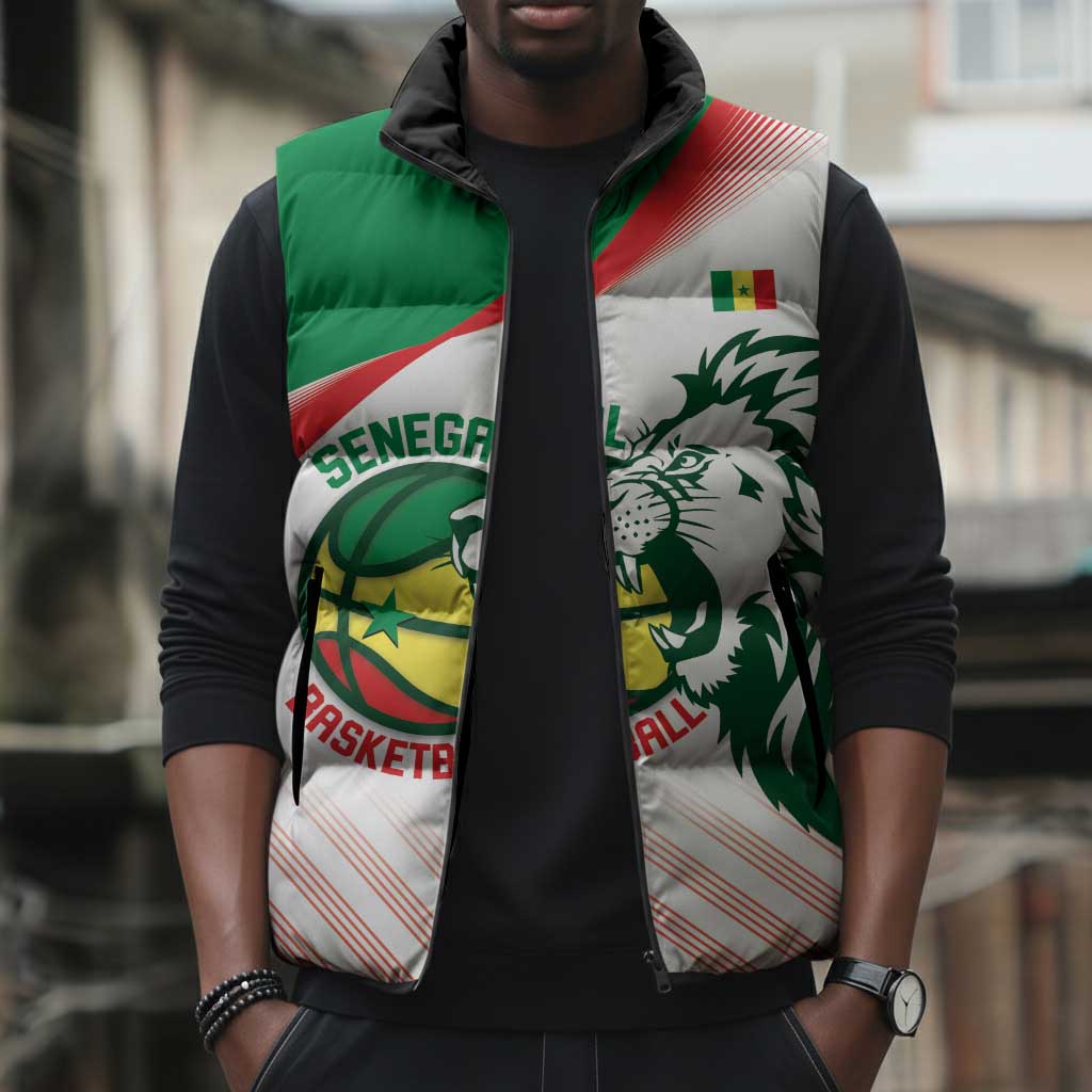 Senegal Basketball Custom Sleeveless Puffer Jacket Come On Lions