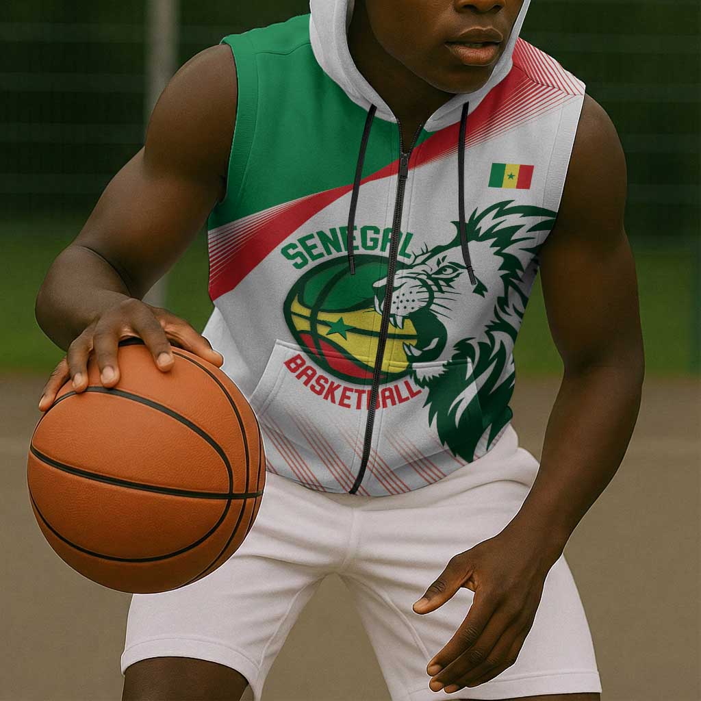 Afro Basketball Custom Senegal Sleeveless Zip Hoodie Come On Lions - African Pride