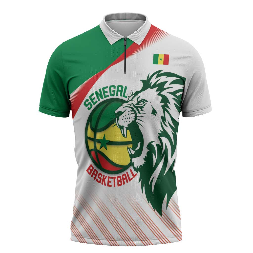 Senegal Basketball Custom Zipper Polo Shirt Come On Lions