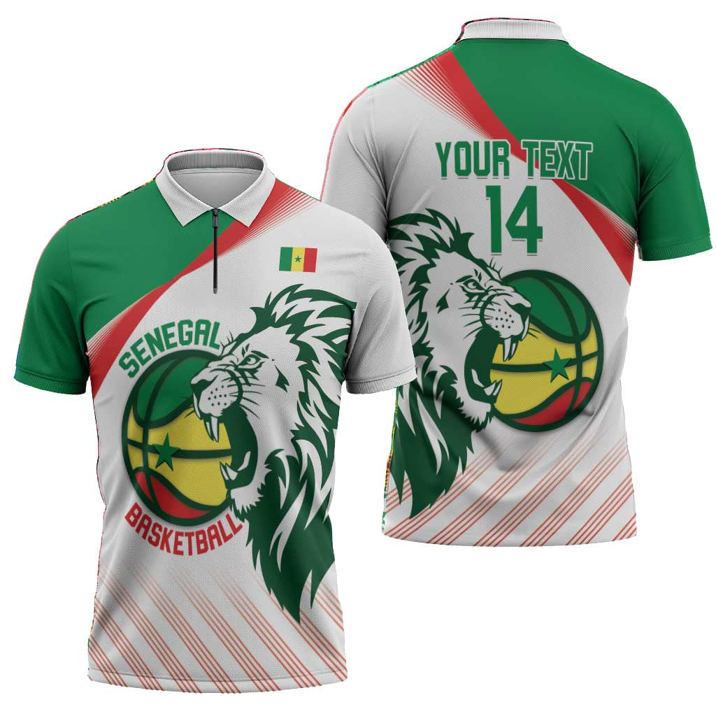 Senegal Basketball Custom Zipper Polo Shirt Come On Lions